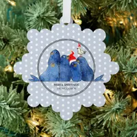 Festive Sea Lions Watercolor Paper Ornament Card