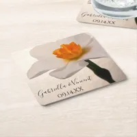 White Spring Daffodil Wedding Square Paper Coaster