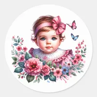Vintage Baby Girl's Baby Shower  Classic Round Sticker