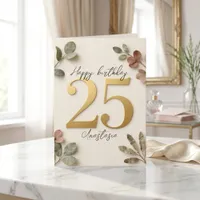 Botanical Eucalyptus Faux Gold 25th Birthday Card