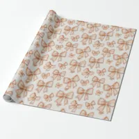 Whimsical Peach Coquette Bows New Baby Shower Wrapping Paper