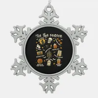 Tis Season Santa Hat Retro Vintage  Snowflake Pewter Christmas Ornament