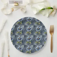 Blue flower watercolour pattern paper plates