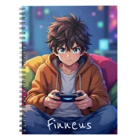 Anime Boy playing Video Game Personalized Notebook