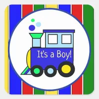 It's a Boy Choo Choo Train Prime Baby Shower Square Sticker