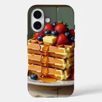 Antique Plate of Waffles with Strawberries  iPhone 16 Case