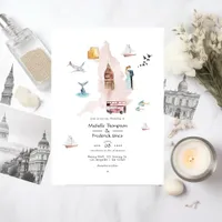 Watercolor England UK London Destination Wedding Invitation