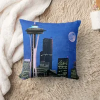 Blue Seattle Skyline Shower Curtain Throw Pillow