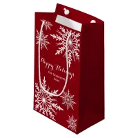 White Winter Snowflakes on Red Happy Holidays Small Gift Bag