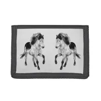 Icelandic horse in black and white  trifold wallet