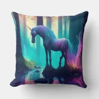 Mystical Unicorn in the Woods Fantasy Art Throw Pillow