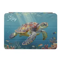 A Sea Turtle and Sun Rays in the Ocean Blue iPad Mini Cover