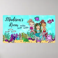 Personalized Mermaid and Sea Creature Friends Poster