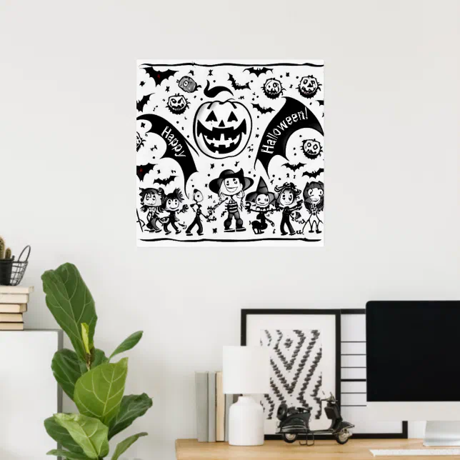 Halloween fiesta en noir et blanc  poster