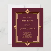 Art Deco Gatsby burgundy gold birthday invitation
