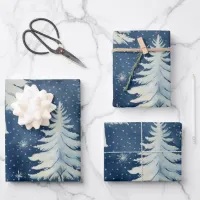 Winter Wonderland: Blue and White Christmas Tree Wrapping Paper Sheets