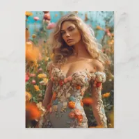 The Beautiful Blonde Woman in a Floral Dress Postcard