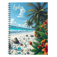 Pretty Tropical Beach Scene Coastal  Personalized Notebook