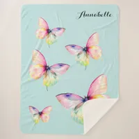 Delicate Pink Butterfly in Pastel Rainbow Colors Sherpa Blanket