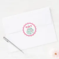 Pink Mistletoe Baby Shower Favor Sticker