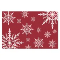White Winter Snowflakes on Red Tissue Paper