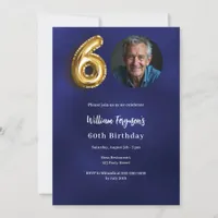 Navy blue gold photo 60th birthday invitation