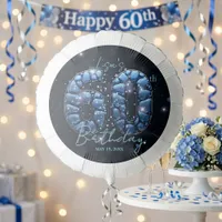 Elegant Blue Mosaic Gems Sparkle 60th Birthday Balloon