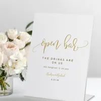 Open Bar Wedding Sign Swirly Calligraphy Gold