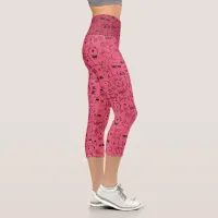 Cat Doodles, Funny Kitty Pattern on Magenta Capri Leggings