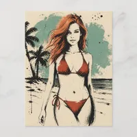  Woman on the Beach in a Bikini Postcard