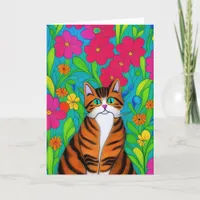 Whimsical Orange Striped Cat | Bestie's Birthday Card