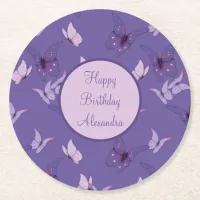 Pretty Pink and Purple Butterflies Round Paper Coaster