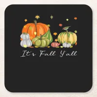 It’s Fall Y’all Halloween Pumpkin Autumn Leaves Th Square Paper Coaster