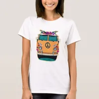 Retro Hippie Van floral Vintage Colors Art T-Shirt