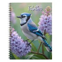 Sweet Blue Jay on Lilacs Personalized Notebook