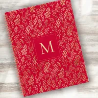 Monogram Luxury Red Gold Leaf Pattern Festive Notebook