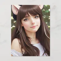 Cute Teenager Wearing Cat Ears Postcard