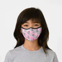 Gray and White Kitty Cat Kitten Pink Girl's Premium Face Mask