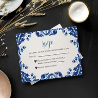 Mexican Blue Floral Elegant Fiesta Wedding RSVP Card