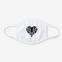 Black and White Filigree Heart White Cotton Face Mask