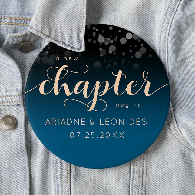 Elegant Peach Oceanic Blue Wedding A New Chapter Button