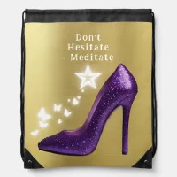 Purple Glitter High Heel Shoe on Gold | Drawstring Bag