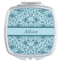 Elegant Flowery Teal Damask Mirror For Makeup