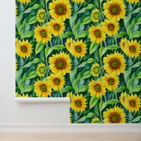 Large Beautiful Sunflowers Pattern Wallpaper