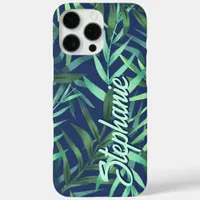 Tropical Green And Blue Leaves Custom Name iPhone 16 Pro Max Case