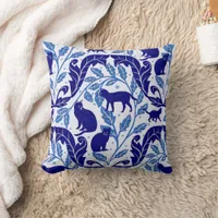 Elegant Chinoiserie Blue Black Cat-Whimsical  Throw Pillow