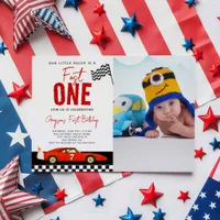 Fast One Race Car Boy Photo 1st Birthday Party Invitation