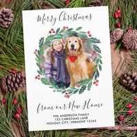 New Home Greenery Wreath Christmas Photo Moving Holiday Postcard