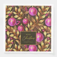 Magenta Gold Christmas Pattern#29 ID1009 Paper Dinner Napkins