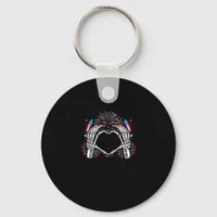 Skeleton Hand Heart USA Patriotic American Bold  Keychain